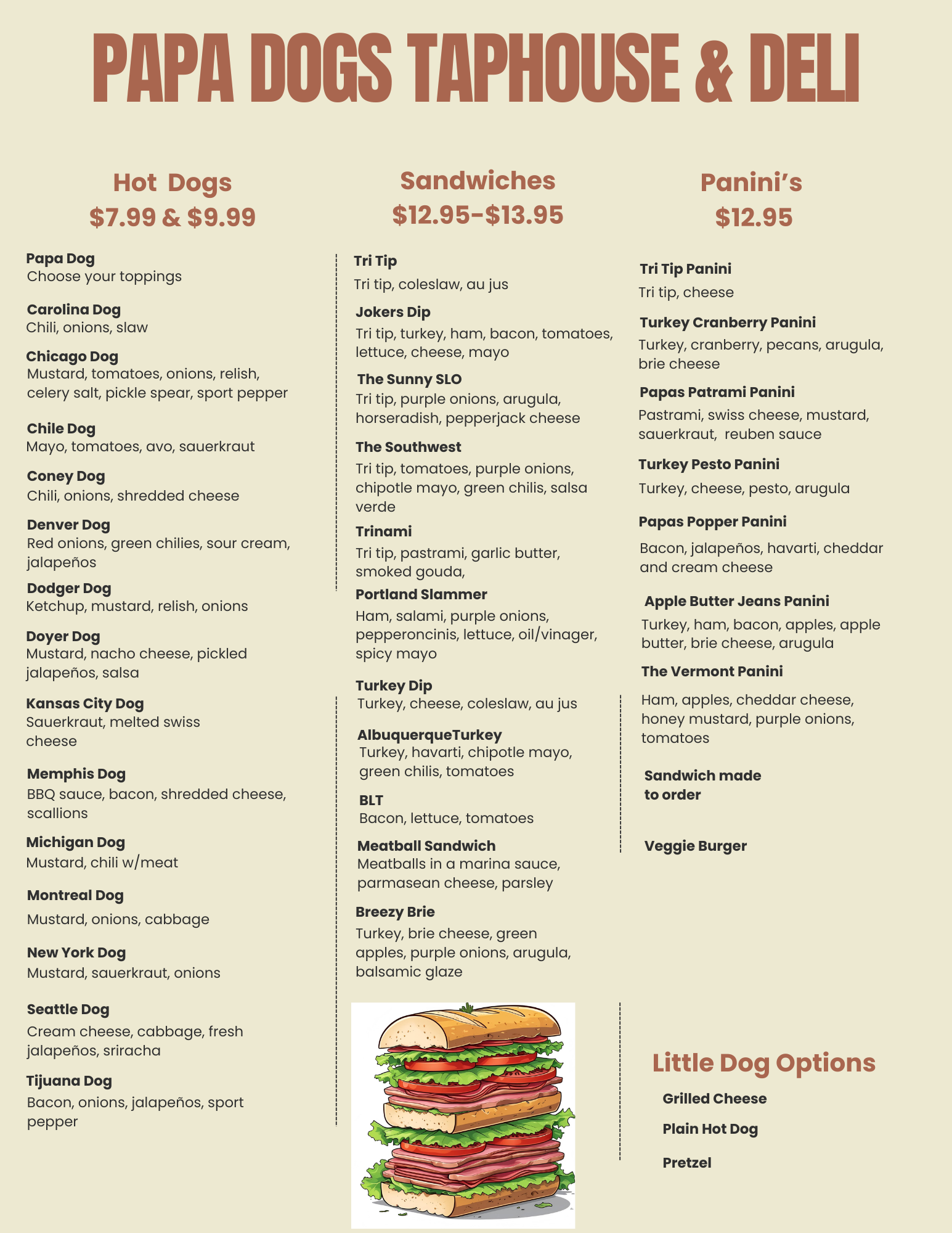 Papa Dogs Menu Page 1