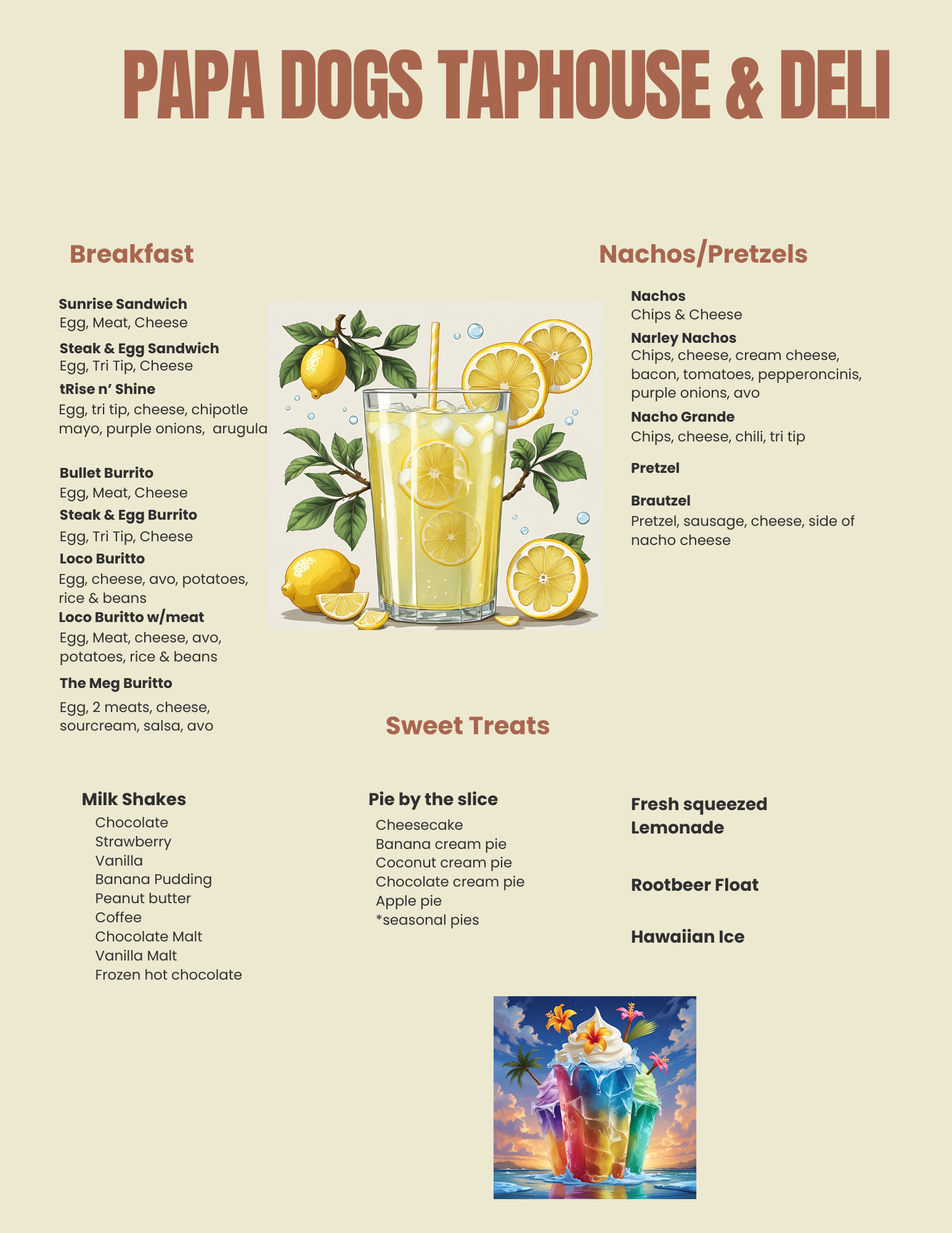 Papa Dogs Menu Page 2